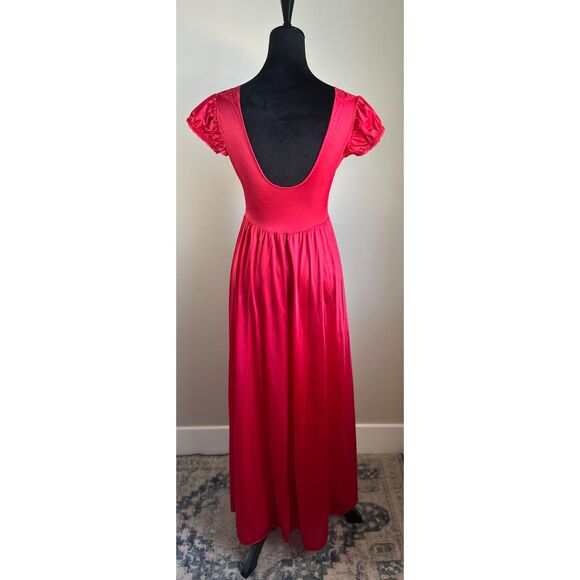 Vintage Olga Women's Cut Red Empire Waist Puff Cap Sleeve Long Nightgown Size M - Picture 5 of 8